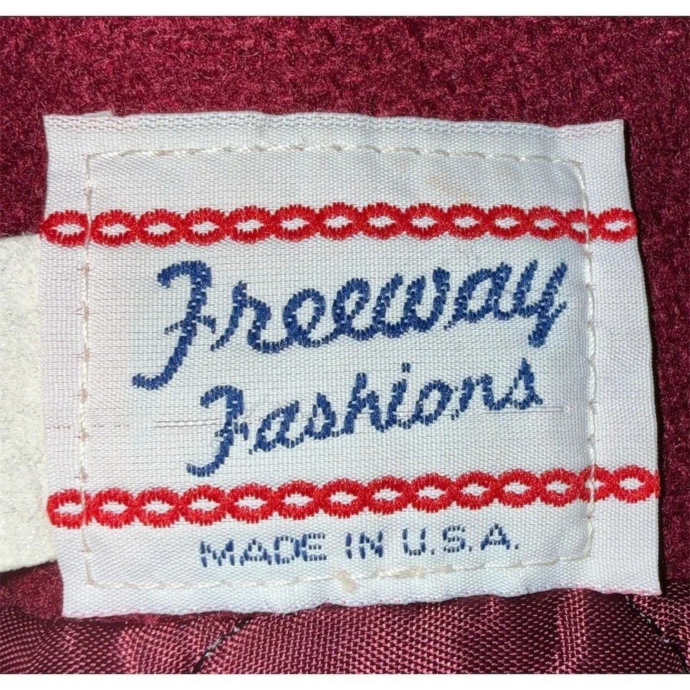 Vintage Freeway Fashions Girls Dress Coat Red Velvet Collar M Lined burgundy USA